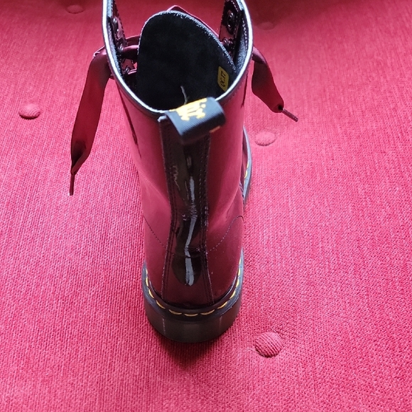 Doc Marten Womens High Gloss Black with Burgundy Laces Boots - Picture 2 of 8